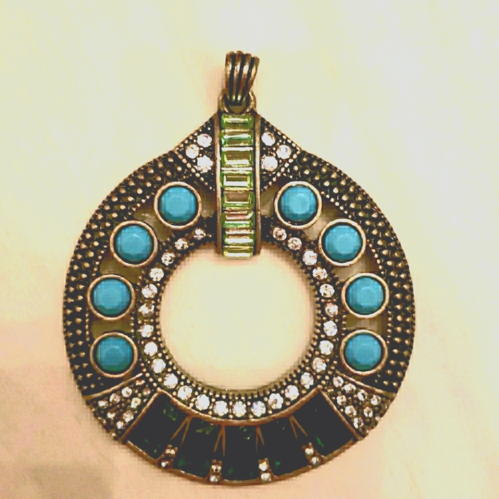 Gorgeous turquoise, green and rhinestones pendant